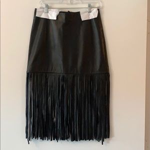 Karina Grimaldi Leather Fringe Skirt in black.